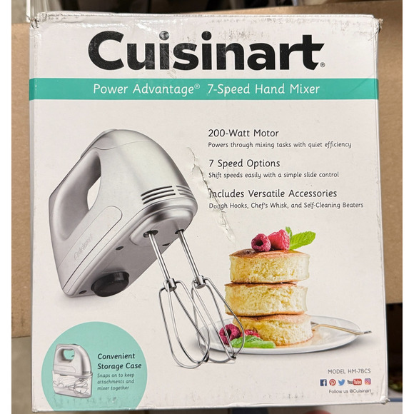 Cuisinart Power Advantage Hand Mixer 7- Speed HM-7BCS NEW all Attachments, Case - Picture 1 of 5